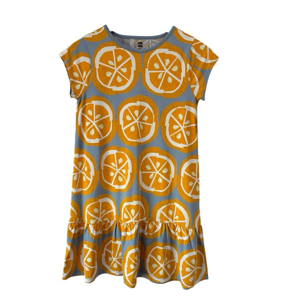 Tea Collection Ruffle Hem Short Sleeve Dress Lemons Size 12 Cotton New With Tags